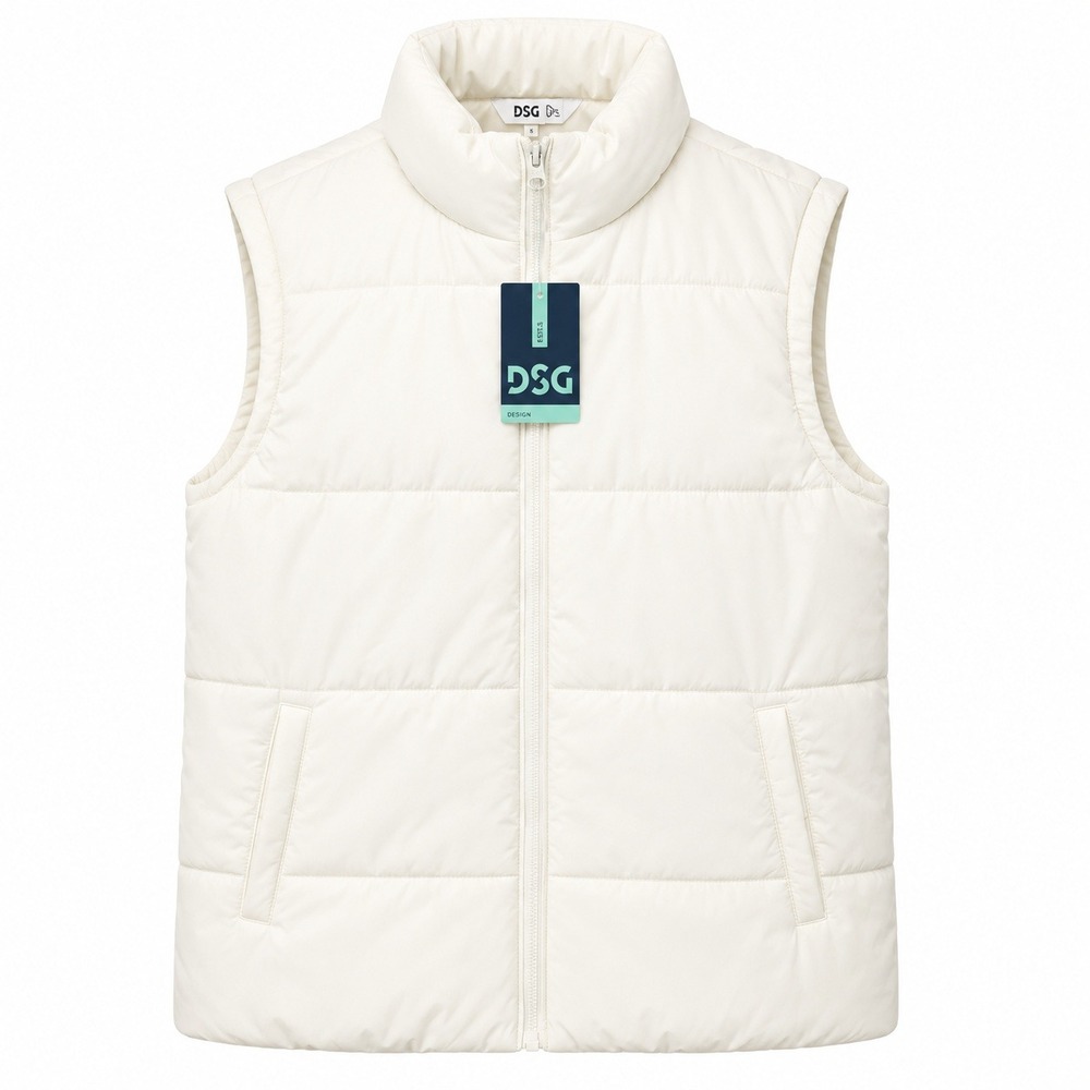 DSG Stratus Puffer Vest Girls XL Milk Froth Off White Cream Quilted Full Zip New